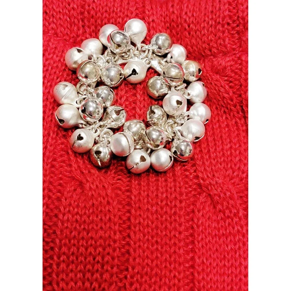 1980's Jingling Bell Wreath Brooch Pin Christmas Silver Tone Vintage 2